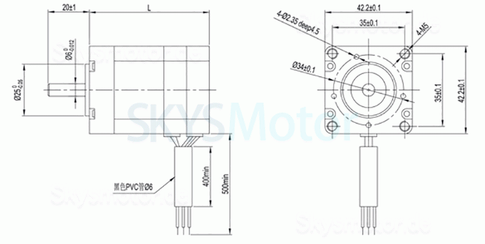 42BLS 24V/48V Bürstenloser Gleichstrommotor OK42BL 3 Phasen 7,5Ncm-260Ncm 4000U/min 42,2x42,2mm